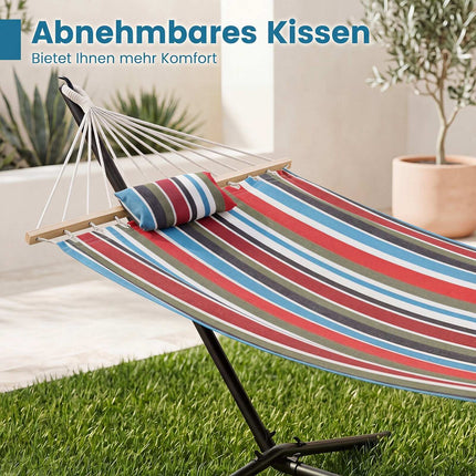 Hammock with Stand, Wooden Spreader Bars & Cushion