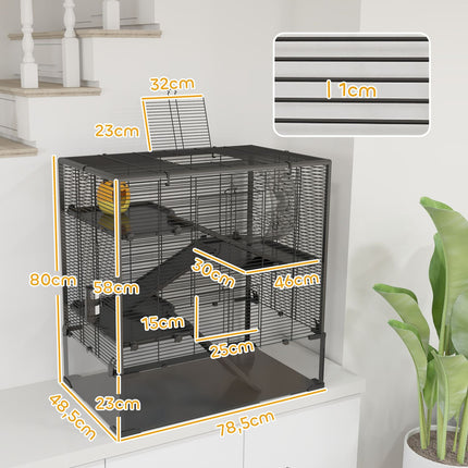 Dwarf hamster cage, 4-tier with accessories, glass base