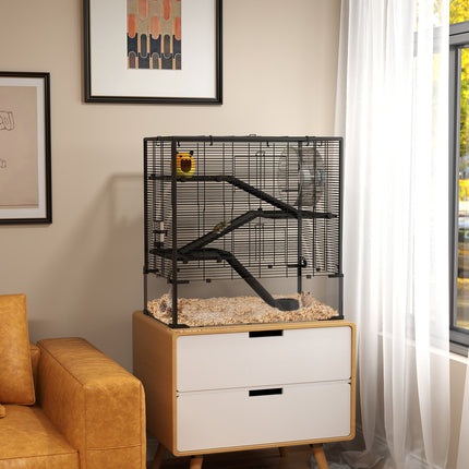 Dwarf hamster cage, 4-tier with accessories, glass base