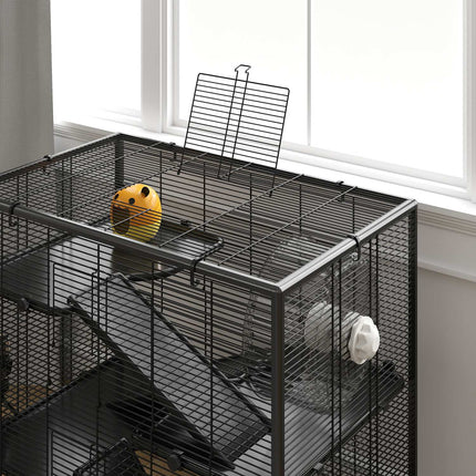 Dwarf hamster cage, 4-tier with accessories, glass base
