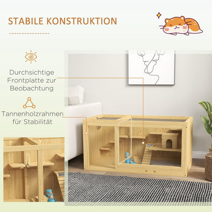 Wooden gerbil cage - 100 cm playhouse with swings and ladders
