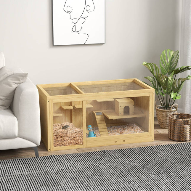 Dřevěná klec pro pískomila – 100 cm, domeček s houpačkami a žebříky