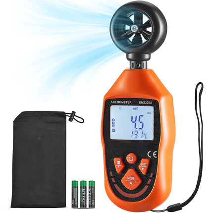 Handheld Anemometer, Wind Speed and Temp Meter, Backlit