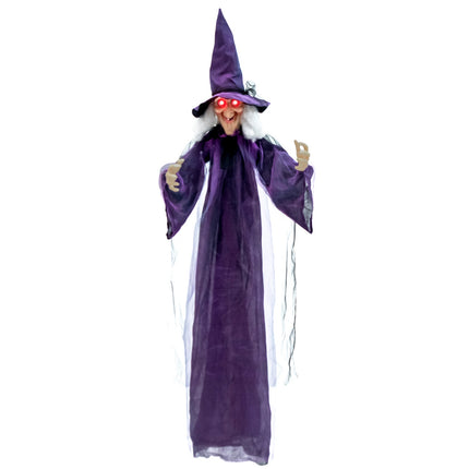 Hanging Animated Witch with Pre-Recorded Phrases, Halloween Decoration, Purple