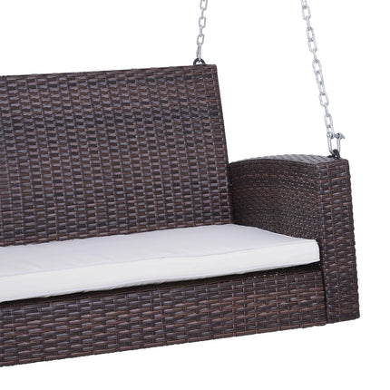 Ratanová zahradní houpačka pro 2 osoby s polštářem - hnědá, 127x57.5x60 cm