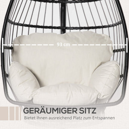Závěsné křeslo s polštářem a rámem, skládací, černá/krémová