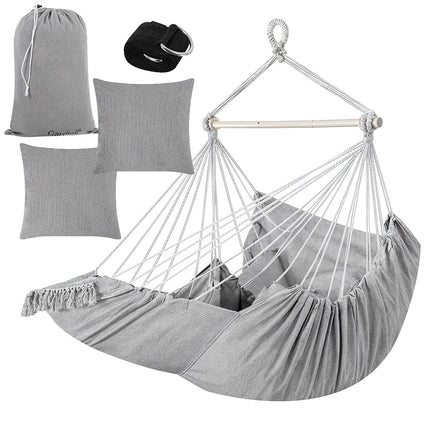 Hanging Chair Swing, 210cm Gray, Cotton Fabric, 2 Cushions