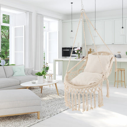 Hängesessel mit 2 Kissen, 150 kg Tragkraft, Beige