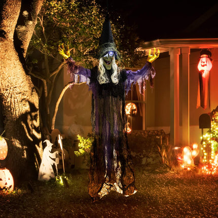 Závěsná halloweenská čarodějnice s LED světly a zvukem, 183cm