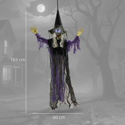 Závěsná halloweenská čarodějnice s LED světly a zvukem, 183cm