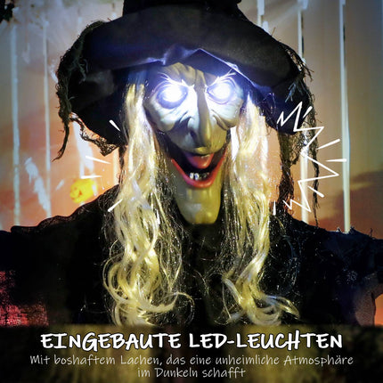 Závěsná halloweenská čarodějnice s LED světly a zvukem, 183cm