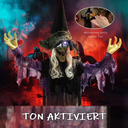Závěsná halloweenská čarodějnice s LED světly a zvukem, 183cm