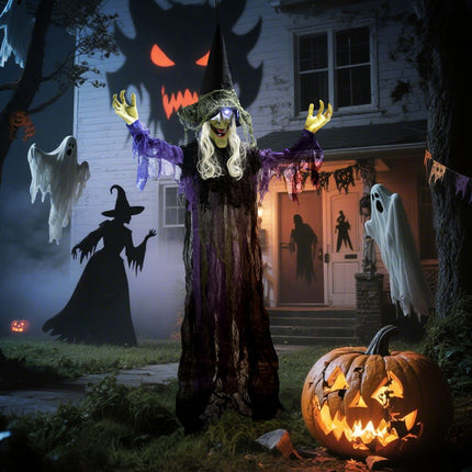 Závěsná halloweenská čarodějnice s LED světly a zvukem, 183cm