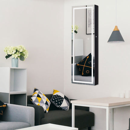 Závěsná šperkovnice se zrcadlem a LED, černá 120x40cm