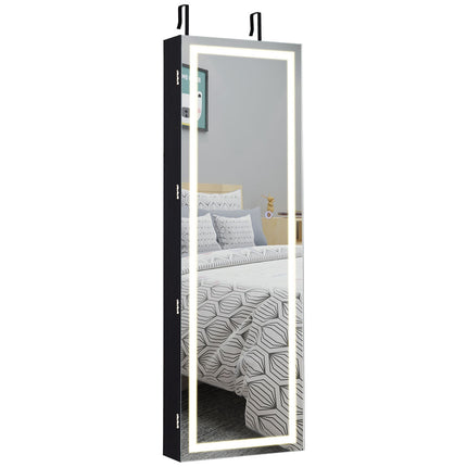 Závěsná šperkovnice se zrcadlem a LED, černá 120x40cm
