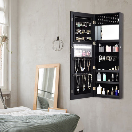 Závěsná šperkovnice se zrcadlem a LED, černá 120x40cm