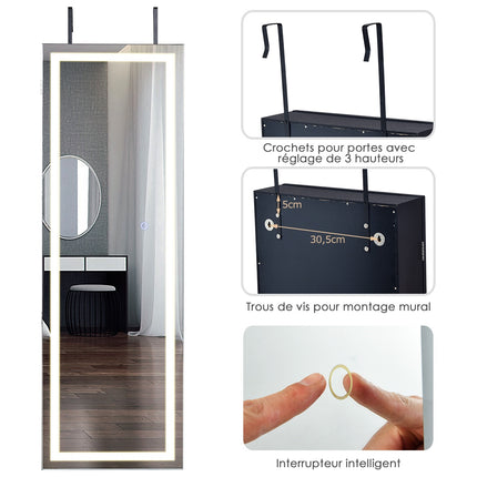 Závěsná šperkovnice se zrcadlem a LED, černá 120x40cm