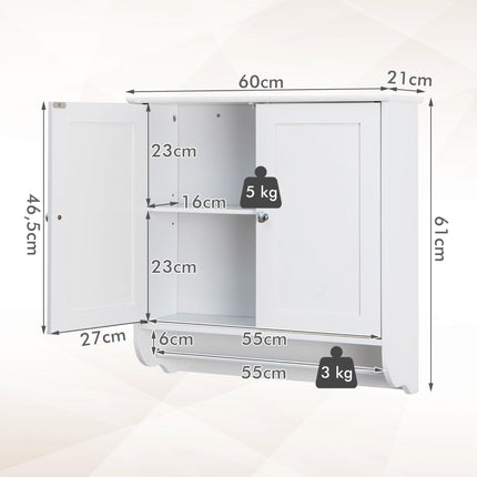 Závěsná koupelnová skříňka s držákem na ručníky 60 x 21 x 61 cm bílá