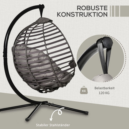 Hanging chair with frame, foldable, steel, with cushion