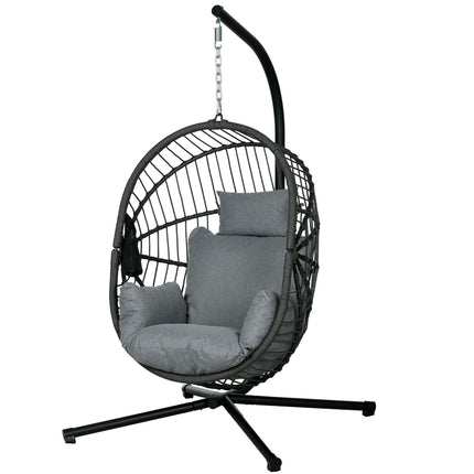 Hanging rocking chair, rattan look with cushion & cup holder