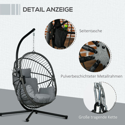 Hanging rocking chair, rattan look with cushion & cup holder