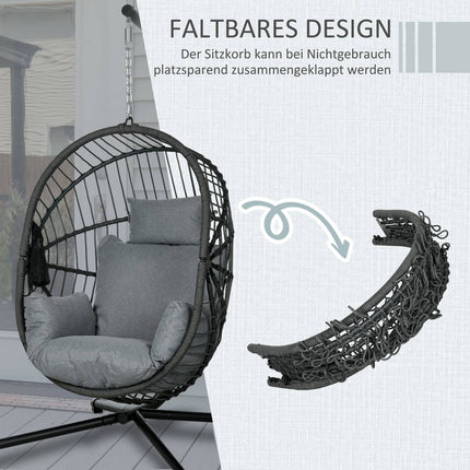Hanging rocking chair, rattan look with cushion & cup holder