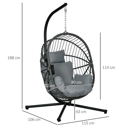 Hanging rocking chair, rattan look with cushion & cup holder