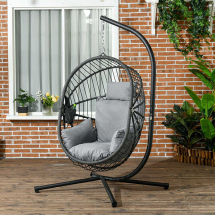 Hanging rocking chair, rattan look with cushion & cup holder