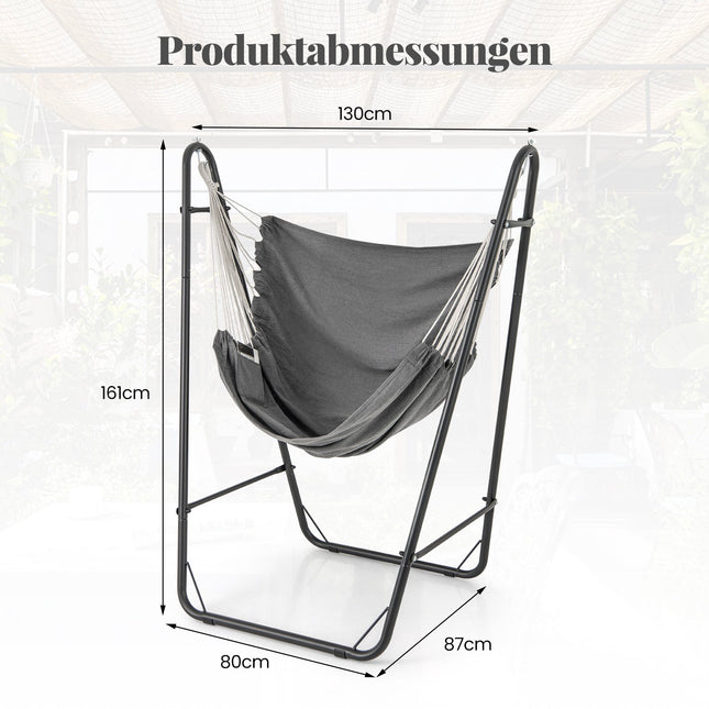 Závěsné křeslo s rámem, šedá, bavlna-polyester, nosnost 120 kg