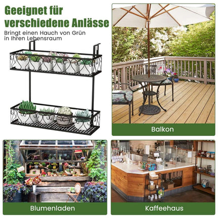 Hanging shelf 2-tier flower pot holder 60 x 33 x 59 cm black