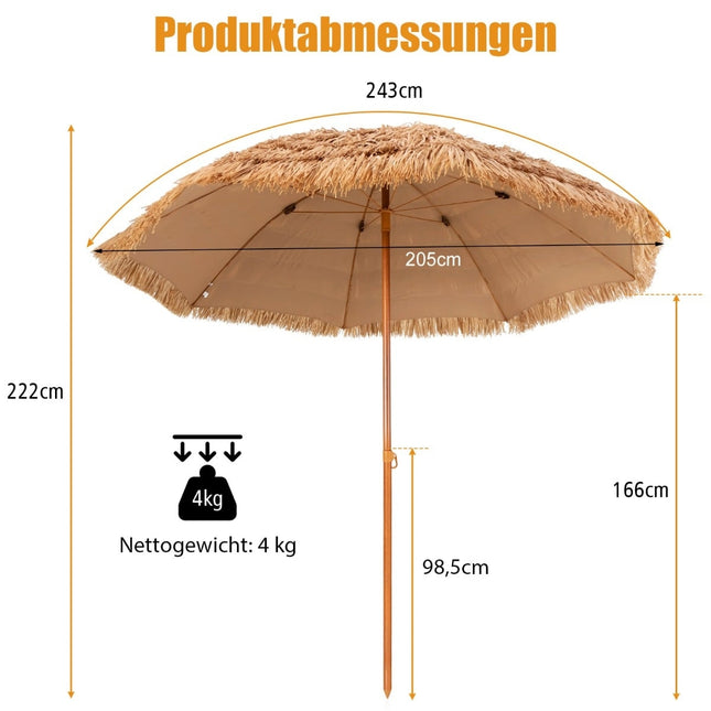 Hawaii Tiki Umbrella, 205cm, Straw Canopy, UV Protection