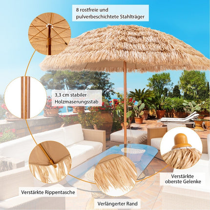 Hawaii Tiki Umbrella, 205cm, Straw Canopy, UV Protection