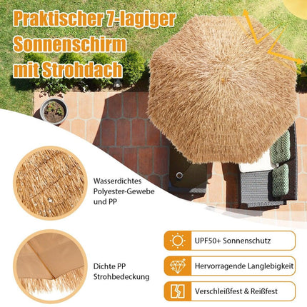 Hawaii Tiki Umbrella, 205cm, Straw Canopy, UV Protection