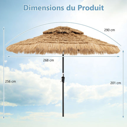 Zahradní slunečník v havajském stylu, 270 cm, solární LED světla