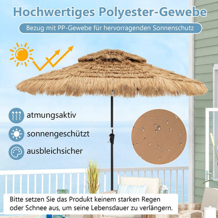 Zahradní slunečník v havajském stylu, 270 cm, solární LED světla