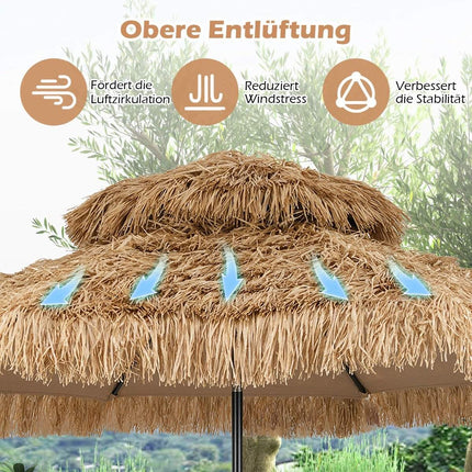 Havajský slunečník Tiki, 299cm PE sláma, nastavitelný sklon