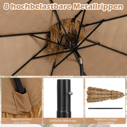 Havajský slunečník Tiki, 299cm PE sláma, nastavitelný sklon