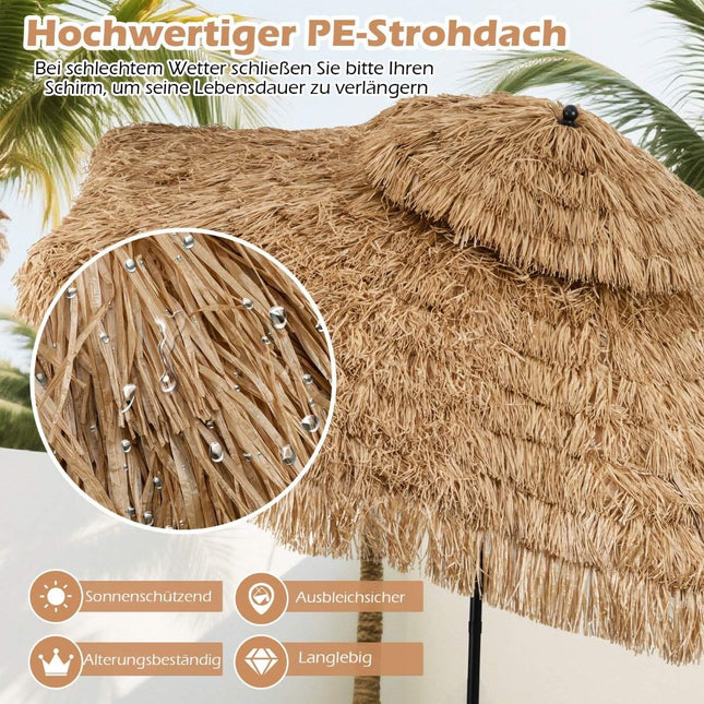 Havajský slunečník Tiki, 299cm PE sláma, nastavitelný sklon