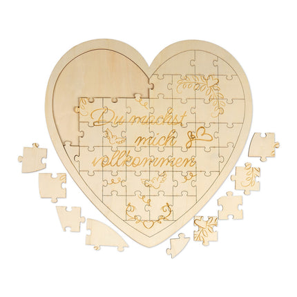 Dřevěné puzzle ve tvaru srdce s gravírováním, dárek