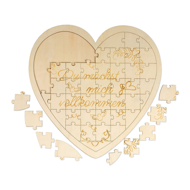 Dřevěné puzzle ve tvaru srdce s gravírováním, dárek