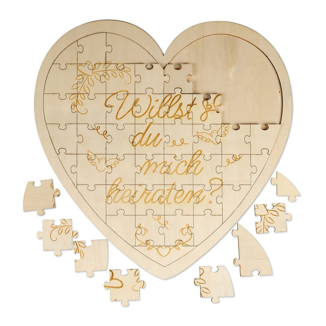 Dřevěné puzzle ve tvaru srdce s gravírováním, dárek