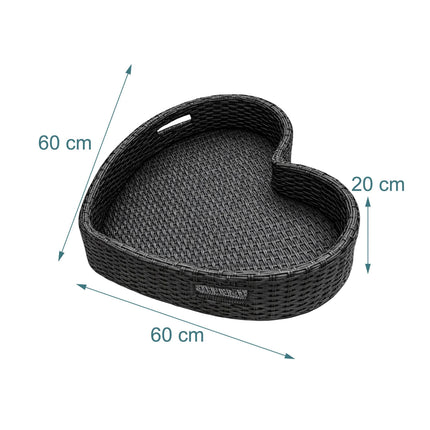 Plovoucí tác do bazénu ve tvaru srdce, černý ratan, 60cm