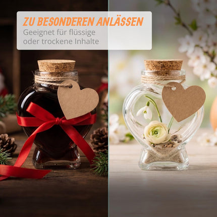 Heart-Shaped Glass Bottles with Corks, Set of 12