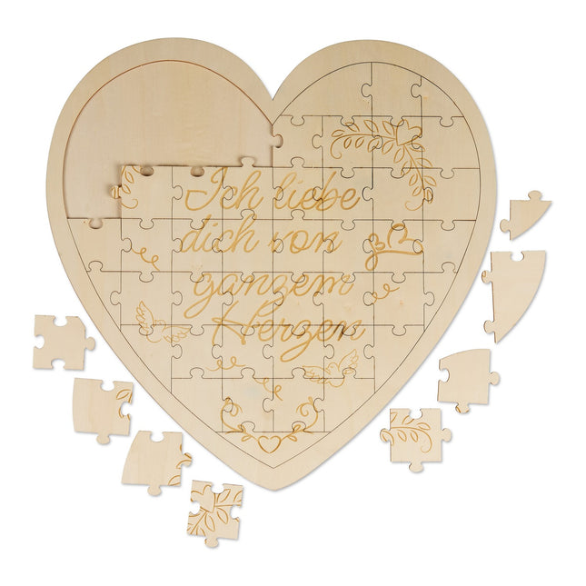 Dřevěné puzzle ve tvaru srdce s gravírováním