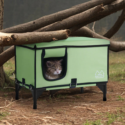 Heated Cat House, Elevated Waterproof with Timer, Large