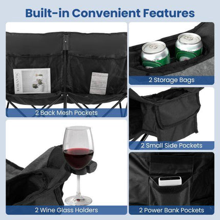 Heated Double Camping Chair with 4 Heating Zones & Wine Holders