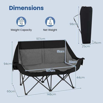 Heated Double Camping Chair with 4 Heating Zones & Wine Holders