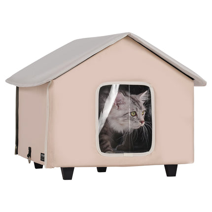 Heated Outdoor Cat House with Pad, Elevated, Timer