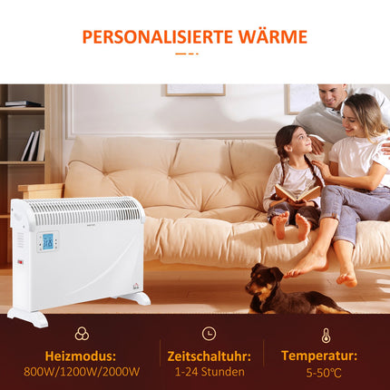 Elektrický teplovzdušný ventilátor, 2000W, 3 stupně, časovač, bílá