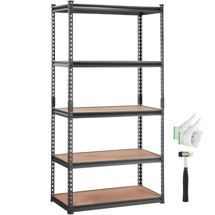 Heavy Duty 5-Tier Metal Shelving, 2000 lb, Black